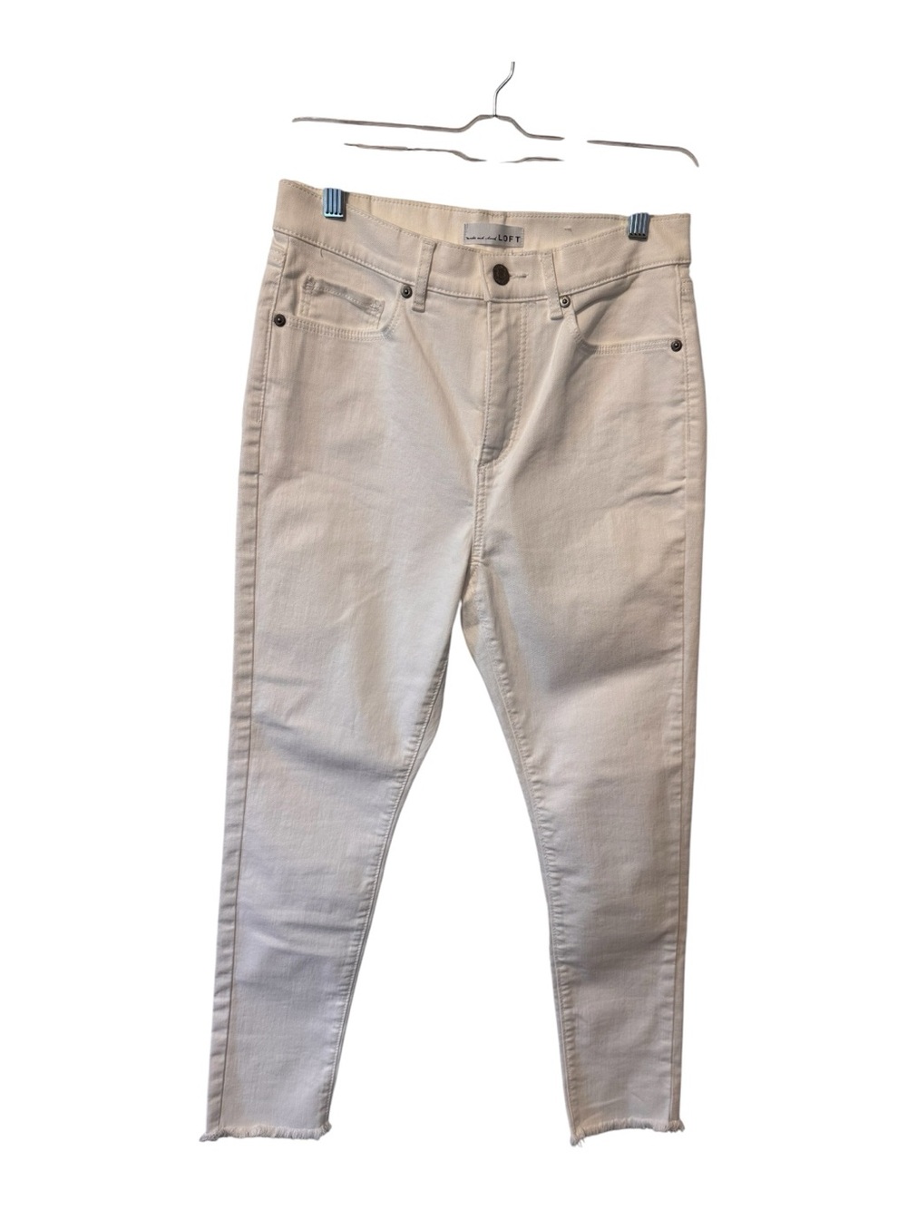 Loft White Denim High-Rise Skinny Jeans Zipper Frayed Hem Size 27